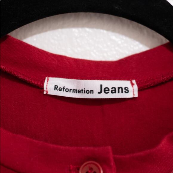 Reformation Tam Knit Dress Sangre Red Henley Mini Cotton Blend SZ M - Picture 6 of 7
